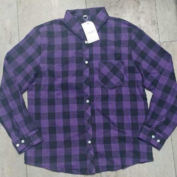 sangtree Tops - Stylish Purple and Black Plaid Women's Button Down Shirt